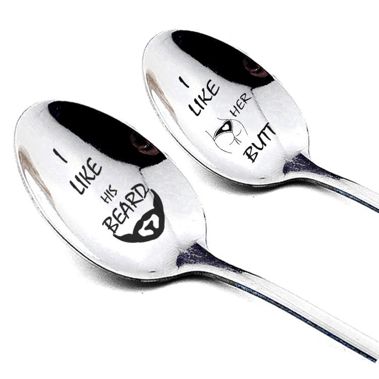 Elegant Long Handle Stainless Steel Spoons - Couples Set