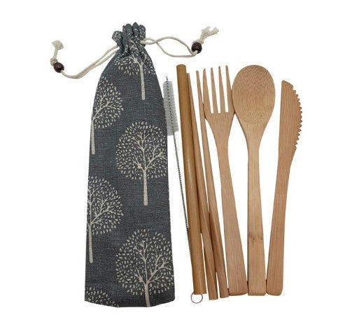 Bamboo Travel Cutlery Set - Eco-Friendly Portable Utensils