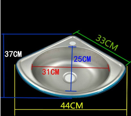 Compact Stainless Steel Corner Sink - 3-Piece Installation Kit